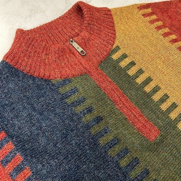 Peru Etnice 1/4 Zip Sweater Mens Size Large 100% Alpaca Striped Long Sleeve - Picture 5 of 16